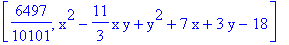 [6497/10101, x^2-11/3*x*y+y^2+7*x+3*y-18]